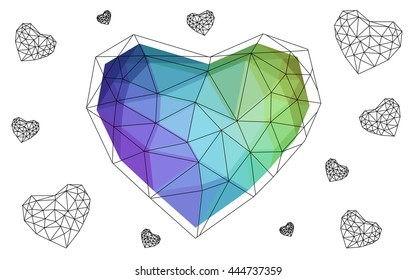 Multicolor heart isolated on white background. Geometric rumpled triangular low poly origami style gradient graphic illustration. Vector polygonal design for your business.