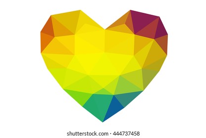 Multicolor heart isolated on white background. Geometric rumpled triangular low poly origami style gradient graphic illustration. Vector polygonal design for your business.