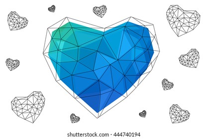 Multicolor heart isolated on white background. Geometric rumpled triangular low poly origami style gradient graphic illustration. Vector polygonal design for your business.