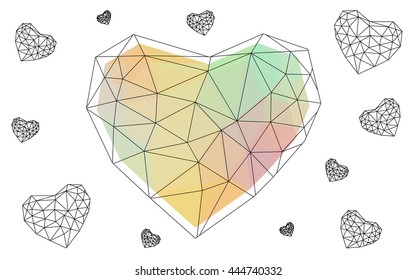 Multicolor heart isolated on white background. Geometric rumpled triangular low poly origami style gradient graphic illustration. Vector polygonal design for your business.