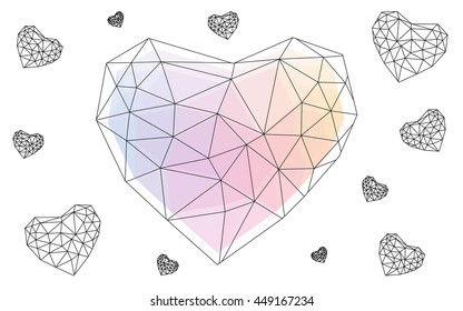 Multicolor heart isolated on white background. Geometric rumpled triangular low poly origami style gradient graphic illustration. Vector polygonal design for your business.