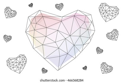 Multicolor heart isolated on white background. Geometric rumpled triangular low poly origami style gradient graphic illustration. Vector polygonal design for your business.