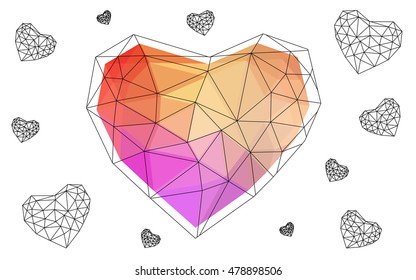 Multicolor heart isolated on white background. Geometric rumpled triangular low poly origami style gradient graphic illustration. Vector polygonal design for your business.