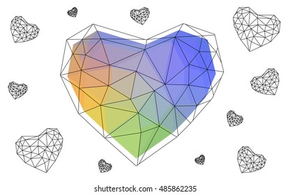 Multicolor heart isolated on white background. Geometric rumpled triangular low poly origami style gradient graphic illustration. Vector polygonal design for your business. Multicolor heart isolated on white background. Geometric rumpled triangular low poly origami style gradient graphic illustration. Vector polygonal design for your business.