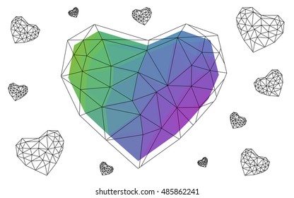 Multicolor heart isolated on white background. Geometric rumpled triangular low poly origami style gradient graphic illustration. Vector polygonal design for your business.