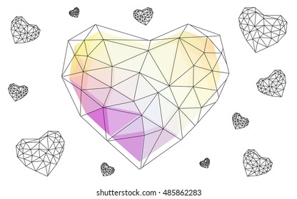 Multicolor heart isolated on white background. Geometric rumpled triangular low poly origami style gradient graphic illustration. Vector polygonal design for your business.