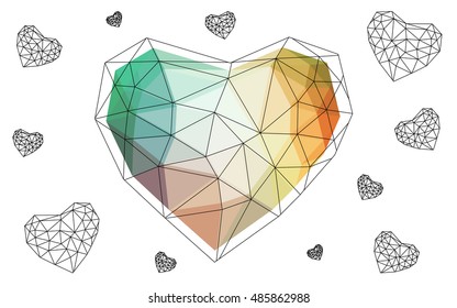 Multicolor heart isolated on white background. Geometric rumpled triangular low poly origami style gradient graphic illustration. Vector polygonal design for your business.