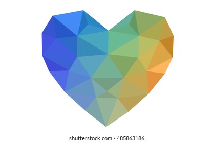 Multicolor heart isolated on white background. Geometric rumpled triangular low poly origami style gradient graphic illustration. Vector polygonal design for your business.