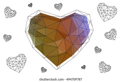 Multicolor heart isolated on white background. Geometric rumpled triangular low poly origami style gradient graphic illustration. Vector polygonal design for your business.