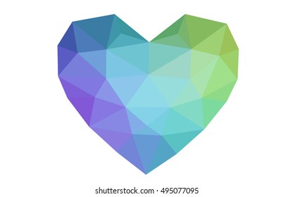 Multicolor heart isolated on white background. Geometric rumpled triangular low poly origami style gradient graphic illustration. Vector polygonal design for your business.