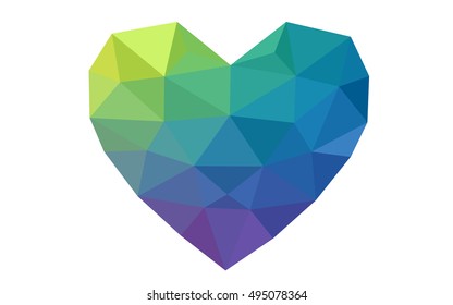 Multicolor heart isolated on white background. Geometric rumpled triangular low poly origami style gradient graphic illustration. Vector polygonal design for your business.