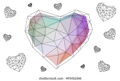Multicolor heart isolated on white background. Geometric rumpled triangular low poly origami style gradient graphic illustration. Vector polygonal design for your business.