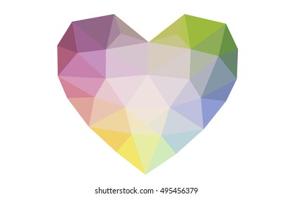 Multicolor heart isolated on white background. Geometric rumpled triangular low poly origami style gradient graphic illustration. Vector polygonal design for your business.
