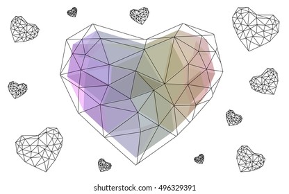 Multicolor heart isolated on white background. Geometric rumpled triangular low poly origami style gradient graphic illustration. Vector polygonal design for your business.