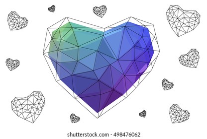 Multicolor heart isolated on white background. Geometric rumpled triangular low poly origami style gradient graphic illustration. Vector polygonal design for your business.