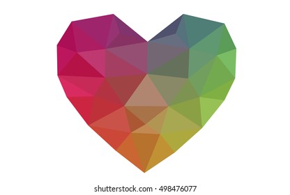 Multicolor heart isolated on white background. Geometric rumpled triangular low poly origami style gradient graphic illustration. Vector polygonal design for your business.
