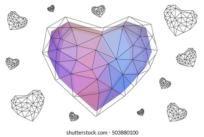 Multicolor heart isolated on white background. Geometric rumpled triangular low poly origami style gradient graphic illustration. Vector polygonal design for your business.
