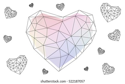 Multicolor heart isolated on white background. Geometric rumpled triangular low poly origami style gradient graphic illustration. Vector polygonal design for your business.