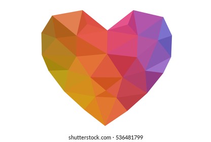 Multicolor heart isolated on white background. Geometric rumpled triangular low poly origami style gradient graphic illustration. Vector polygonal design for your business.