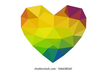 Multicolor heart isolated on white background. Geometric rumpled triangular low poly origami style gradient graphic illustration. Vector polygonal design for your business.