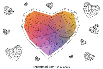 Multicolor heart isolated on white background. Geometric rumpled triangular low poly origami style gradient graphic illustration. Vector polygonal design for your business.