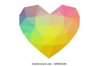 Multicolor heart isolated on white background. Geometric rumpled triangular low poly origami style gradient graphic illustration. Vector polygonal design for your business.