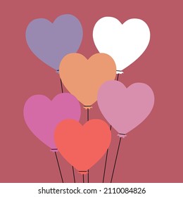 Multicolor Heart Shaped Balloons for St. Valentine's Celebrations. Assorted Colorful Heart Shaped Decorative Balloons in Pink, Red, Orange or Purple. Part of a set.