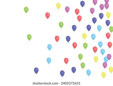 Multicolor Helium Background White Vector. Confetti Anniversary Card. Blue Symbol. Purple Balloon. Baloon Happy Template.