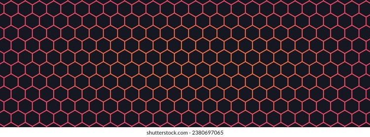 Multicolor hexagon abstract technology background with red colored bright flashes under hexagon.