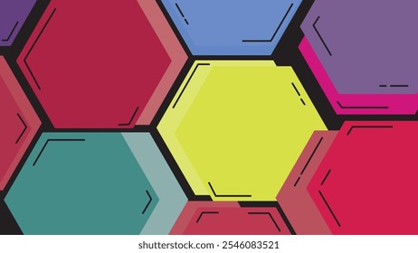 multicolor hexagon block background and cartoon wallpaper