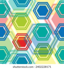 Multicolor Hexagon pattern abstract background geometric seamless wallpaper.   Fresco for interior printing, Wallpapers. Mural art.