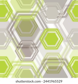 Multicolor hexagon shapes on white background. Seamless geometric vector pattern. Grunge texture with fabric imitation. Vector illustration.