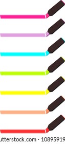 Multi-color highlighter or maker pens with lines. red, peach,yellow,green,blue,purple and pink.
