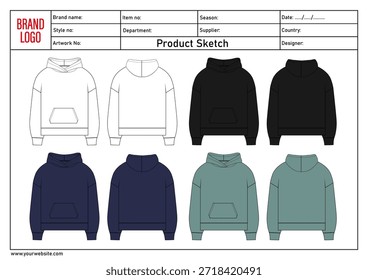 Sudadera con capucha multicolor Ilustración vectorial Plantilla delantero y trasero