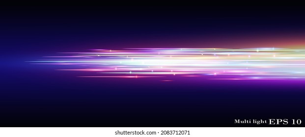 multicolor horizontal light rays. Glowing streaks on transparent background. vector illustration