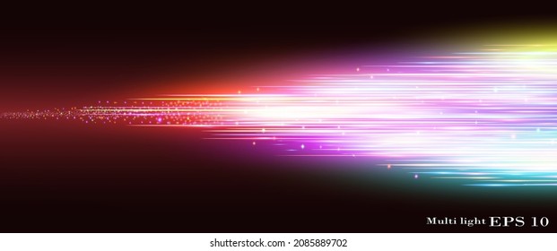 multicolor horizontal light rays. Glowing streaks on transparent background. vector illustration