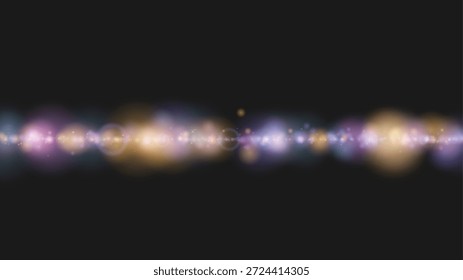 Multicolor horizontal lights forming a glowing wave on dark background with bokeh effect