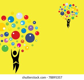 multicolor human tree invitation for life events with place for text