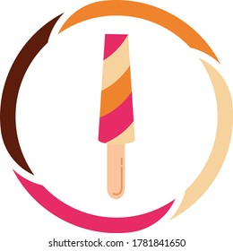 Icono de helado multicolor o de paleta de helado. fondo blanco con círculo de colores.