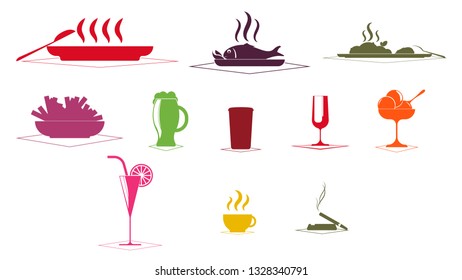 multicolor icon set for cafe or restaurant. vector