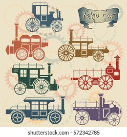 Multicolor image Retro cars on a light background. Vector