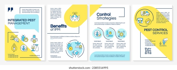 Multicolor integrated pest management brochure template, leaflet design with thin linear icons, 4 vector layouts.