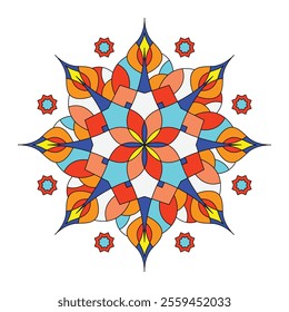 Multicolor Islamic ornamental mandala star. Modern Islam, Arabic, Indian, Turkish, Pakistan, Chinese, and Ottoman decoration motifs. Geometric circle flower mandala.
