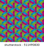 Multicolor Isometric Seamless Pattern. 3D Optical Illusion Background Texture. Editable Vector EPS10 Illustration.
