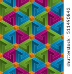 Multicolor Isometric Seamless Pattern. 3D Optical Illusion Background Texture. Editable Vector EPS10 Illustration.