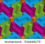 Multicolor Isometric Seamless Pattern. 3D Optical Illusion Background Texture. Editable Vector EPS10 Illustration.