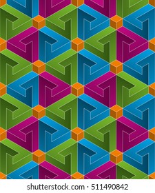 Multicolor Isometric Seamless Pattern. 3D Optical Illusion Background Texture. Editable Vector EPS10 Illustration.
