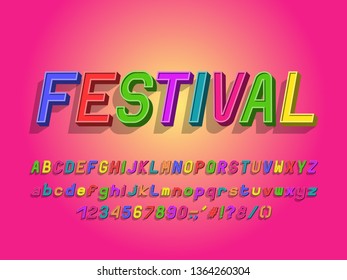 Multicolor Italic Alphabet three dimensional design. Vector letters and numbers