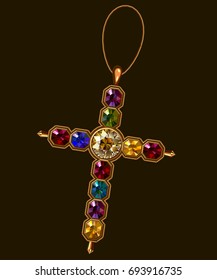Multicolor Jewerly Cross Vector Clip Art  