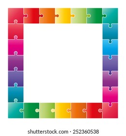 Multicolor jigsaw puzzle frame border. Vector graphic template.